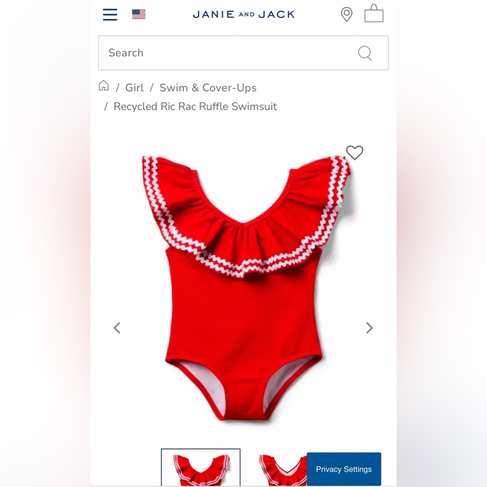 Janie & Jack Girls Red Ric Rac Bathing Suit 2T